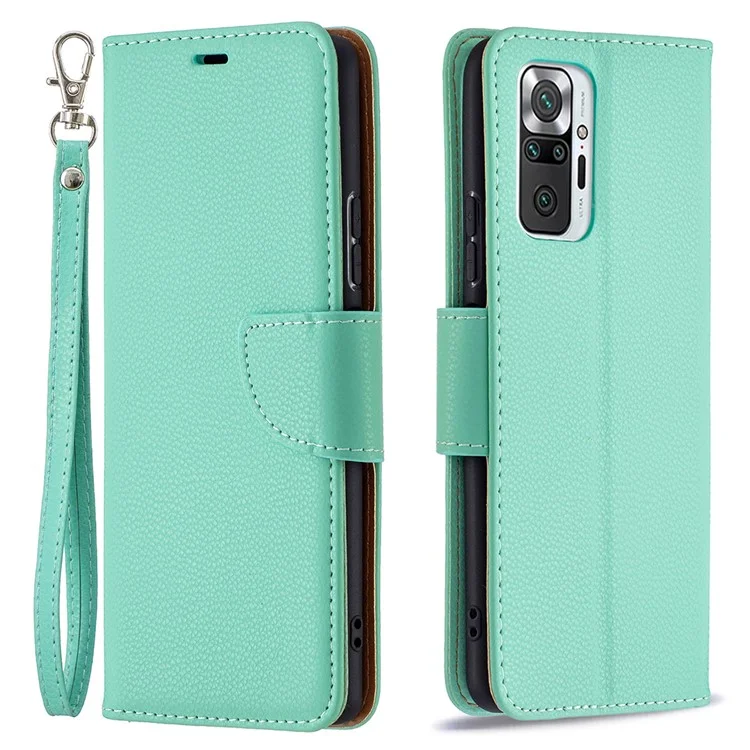 Litchi Grain Leather Cellphone Case with Wallet Stand for Xiaomi Redmi Note 10 Pro Max / Redmi Note 10 Pro - Green