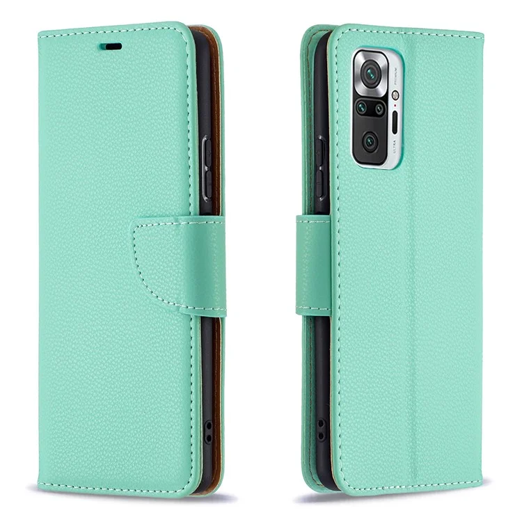 Litchi Grain Leather Cellphone Case with Wallet Stand for Xiaomi Redmi Note 10 Pro Max / Redmi Note 10 Pro - Green