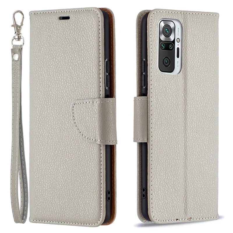 Litchi Grain Leather Cellphone Case with Wallet Stand for Xiaomi Redmi Note 10 Pro Max / Redmi Note 10 Pro - Grey