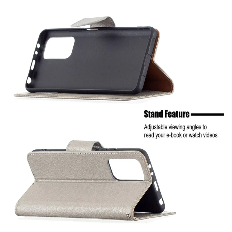Litchi Grain Leather Cellphone Case with Wallet Stand for Xiaomi Redmi Note 10 Pro Max / Redmi Note 10 Pro - Grey
