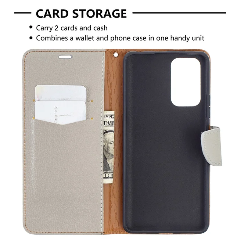 Litchi Grain Leather Cellphone Case with Wallet Stand for Xiaomi Redmi Note 10 Pro Max / Redmi Note 10 Pro - Grey