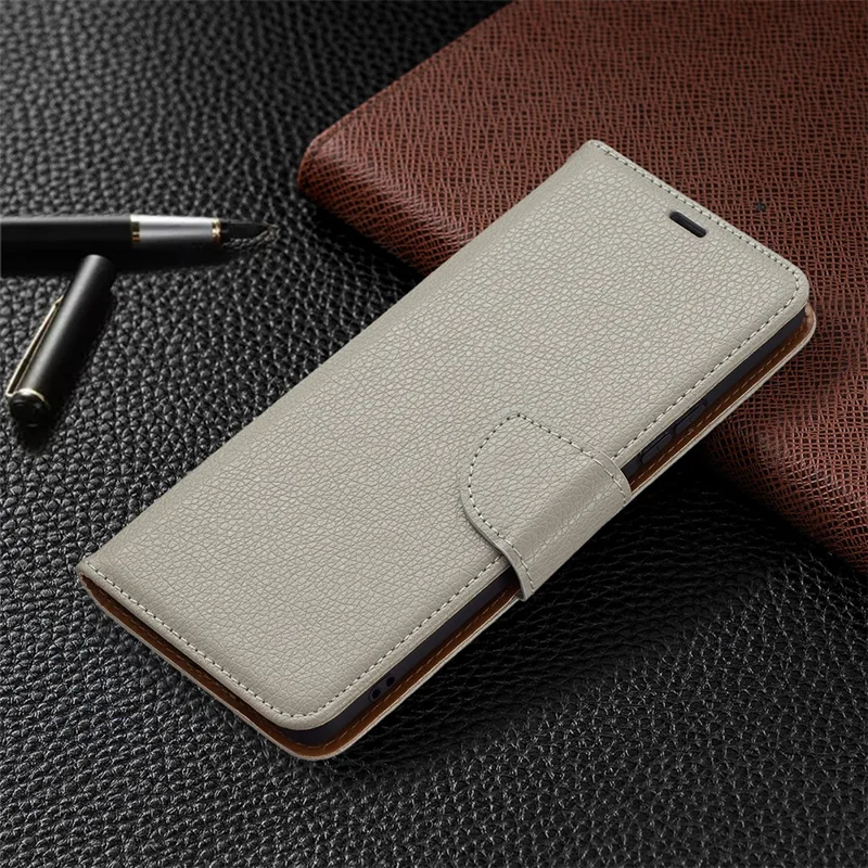 Litchi Grain Leather Cellphone Case with Wallet Stand for Xiaomi Redmi Note 10 Pro Max / Redmi Note 10 Pro - Grey