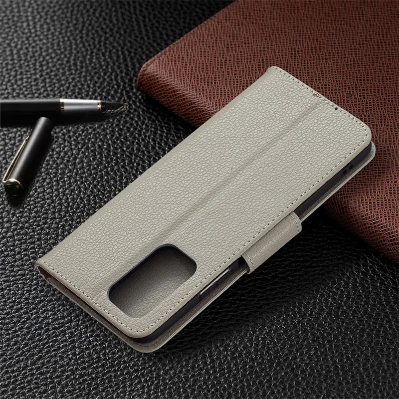 Litchi Grain Leather Cellphone Case with Wallet Stand for Xiaomi Redmi Note 10 Pro Max / Redmi Note 10 Pro - Grey