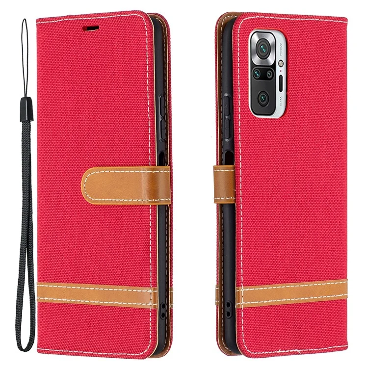 Assorted Color Jeans Cloth Leather Wallet Case for Xiaomi Redmi Note 10 Pro / Redmi Note 10 Pro Max - Red