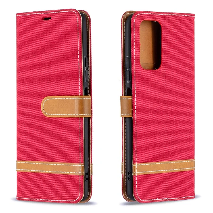 Assorted Color Jeans Cloth Leather Wallet Case for Xiaomi Redmi Note 10 Pro / Redmi Note 10 Pro Max - Red