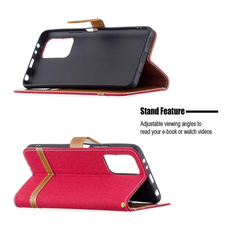 Assorted Color Jeans Cloth Leather Wallet Case for Xiaomi Redmi Note 10 Pro / Redmi Note 10 Pro Max - Red
