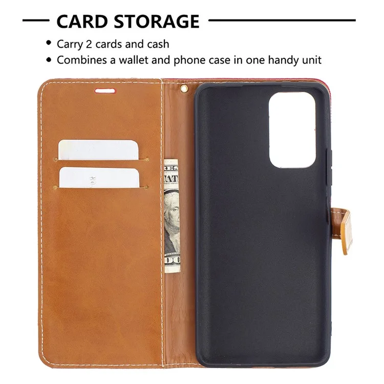 Assorted Color Jeans Cloth Leather Wallet Case for Xiaomi Redmi Note 10 Pro / Redmi Note 10 Pro Max - Red