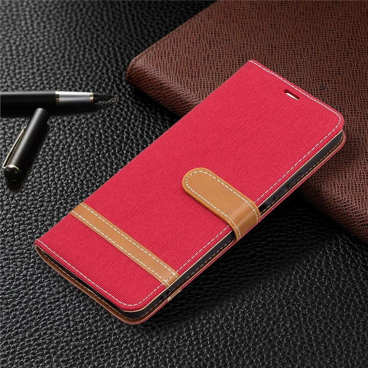 Assorted Color Jeans Cloth Leather Wallet Case for Xiaomi Redmi Note 10 Pro / Redmi Note 10 Pro Max - Red