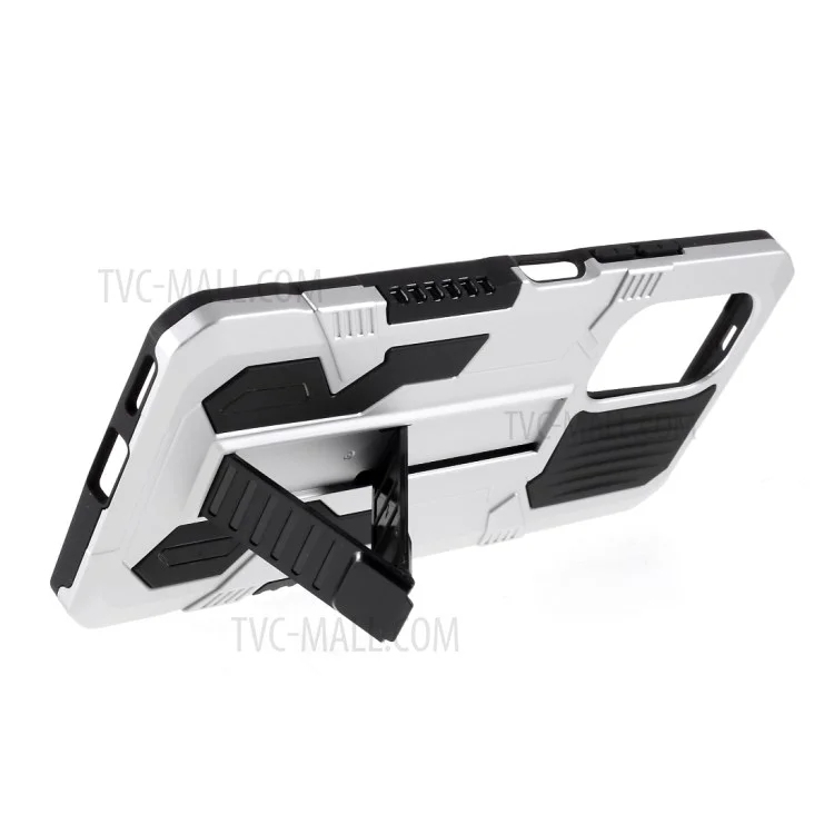 Étui mobile hybride Vanguard à 4 coins avec protection anti-chute et support pour Xiaomi Redmi K40/K40 Pro/K40 Pro+/Mi 11i/Poco F3 - Argent