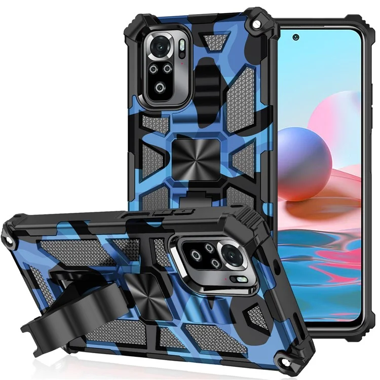 Bellizable Bien Protegido 2 en 1 Diseño Camuflaje de Camuflaje Protective Shell Con Hoja Magnética Para Xiaomi Redmi Nota 10 4g/nota 10s - Azul