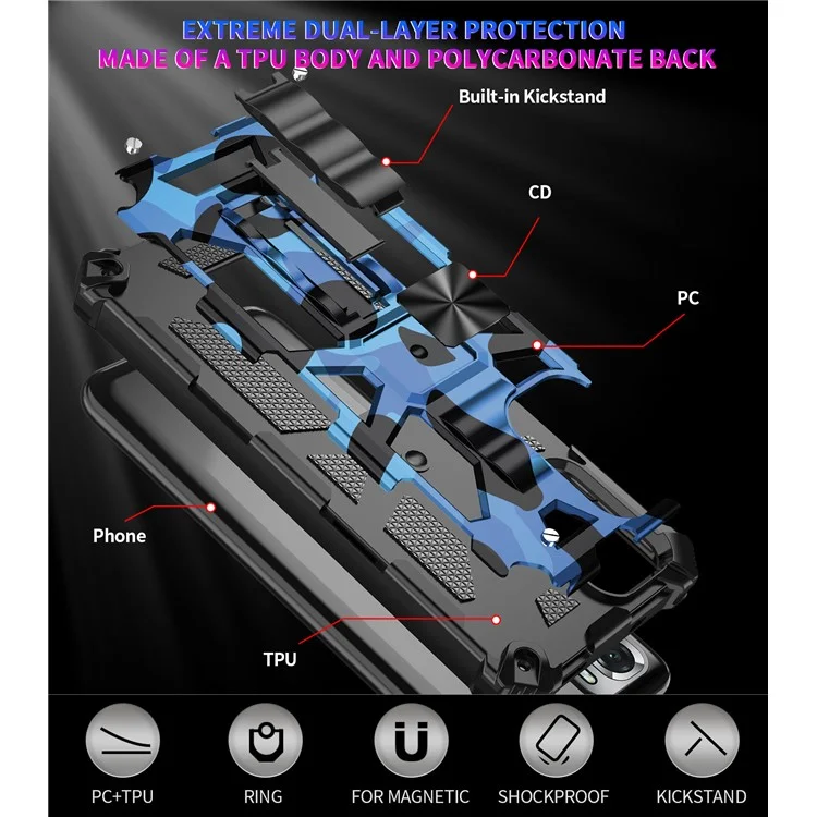 Bellizable Bien Protegido 2 en 1 Diseño Camuflaje de Camuflaje Protective Shell Con Hoja Magnética Para Xiaomi Redmi Nota 10 4g/nota 10s - Azul