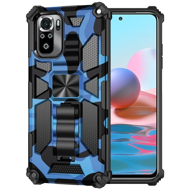 Bellizable Bien Protegido 2 en 1 Diseño Camuflaje de Camuflaje Protective Shell Con Hoja Magnética Para Xiaomi Redmi Nota 10 4g/nota 10s - Azul