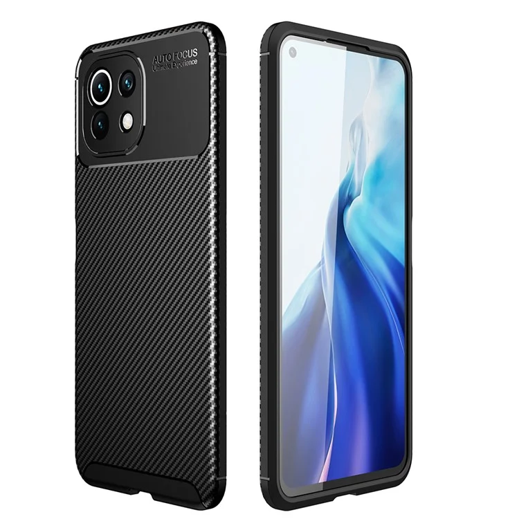 Protector de Teléfono a Prueba de Choques de Fibra de Carbono Preciso Recortado para Xiaomi Mi 11 Lite 4G / 5G / 11 Lite 5G NE - Negro