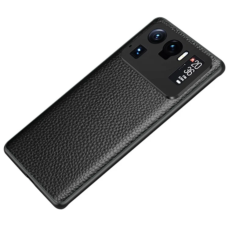 Gut geschützter Litchi-Textur-Echtleder-beschichteter TPU-Schutzhandyhülle für Xiaomi Mi 11 Ultra - Schwarz