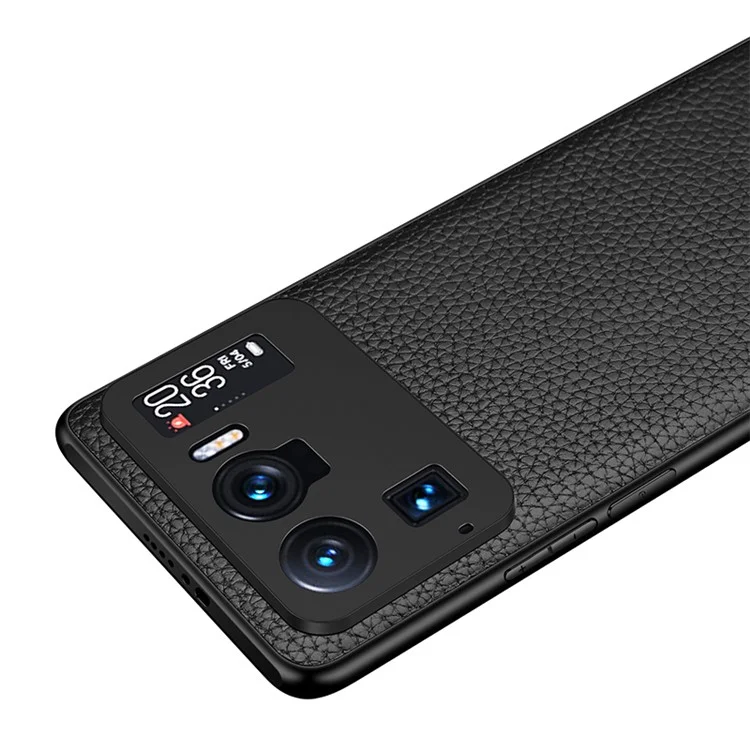 Gut geschützter Litchi-Textur-Echtleder-beschichteter TPU-Schutzhandyhülle für Xiaomi Mi 11 Ultra - Schwarz