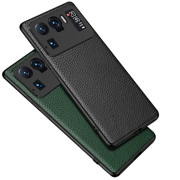 Gut geschützter Litchi-Textur-Echtleder-beschichteter TPU-Schutzhandyhülle für Xiaomi Mi 11 Ultra - Schwarz