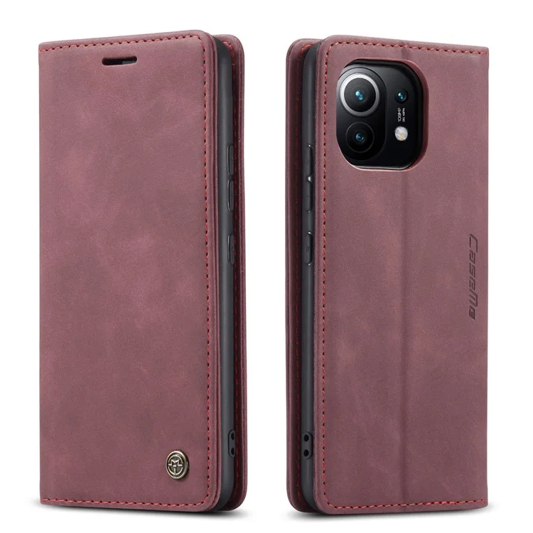 Caseme 013 Série Auto-absorbee Portefeuille De Portefeuille En Cuir Coquille Pour Xiaomi mi 11 - Rouge