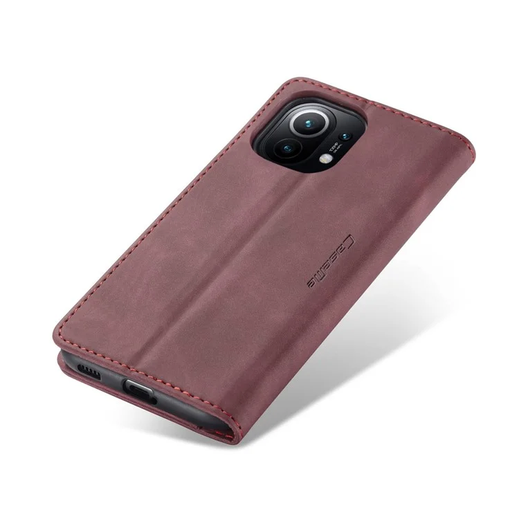 Caseme 013 Série Auto-absorbee Portefeuille De Portefeuille En Cuir Coquille Pour Xiaomi mi 11 - Rouge