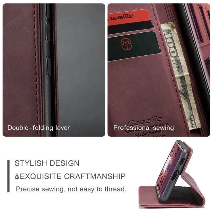 Caseme 013 Série Auto-absorbee Portefeuille De Portefeuille En Cuir Coquille Pour Xiaomi mi 11 - Rouge