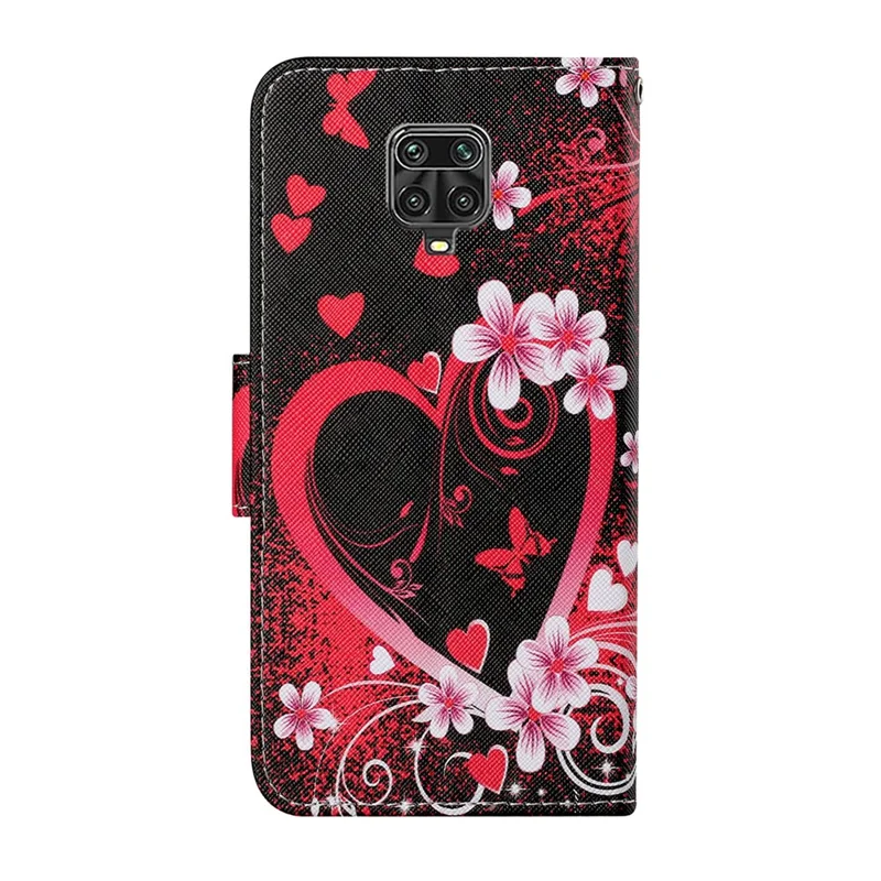 Pattern Printing PU Leather Full Protection Stand Phone Cover Case with Strap for Xiaomi Redmi Note 9 Pro - Heart