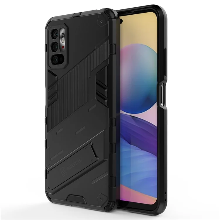 Kickstand Design Anti-Drop PC + TPU Hybrid Phone Case Cover for Xiaomi Redmi Note 10 5G/Poco M3 Pro 5G/4G - Black