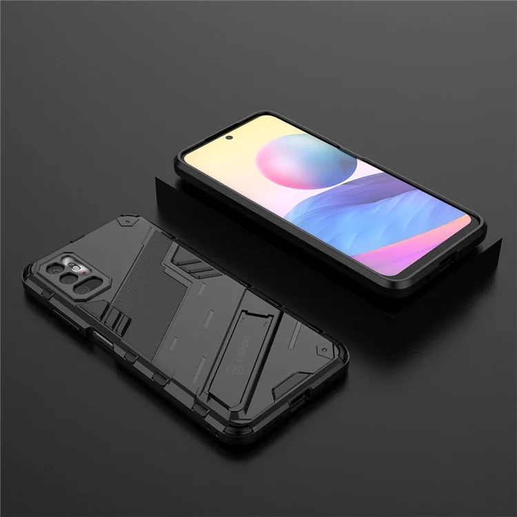 Kickstand Design Anti-Drop PC + TPU Hybrid Phone Case Cover for Xiaomi Redmi Note 10 5G/Poco M3 Pro 5G/4G - Black