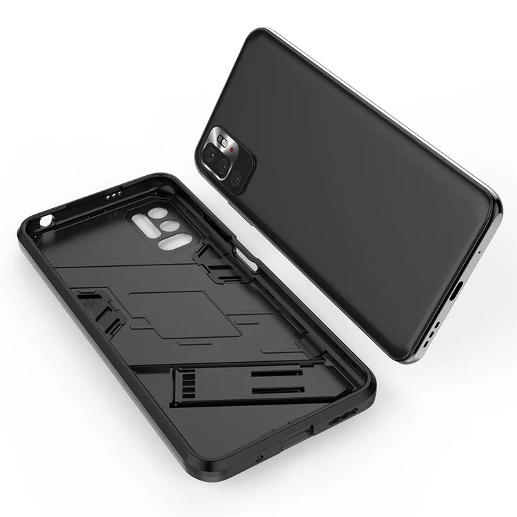 Kickstand Design Anti-Drop PC + TPU Hybrid Phone Case Cover for Xiaomi Redmi Note 10 5G/Poco M3 Pro 5G/4G - Black