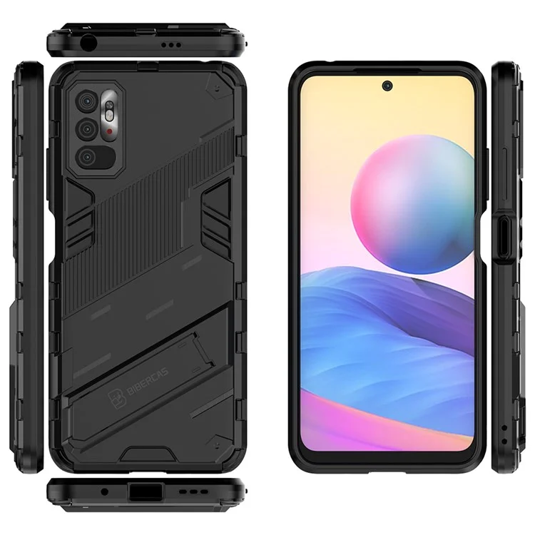 Kickstand Design Anti-Drop PC + TPU Hybrid Phone Case Cover for Xiaomi Redmi Note 10 5G/Poco M3 Pro 5G/4G - Black