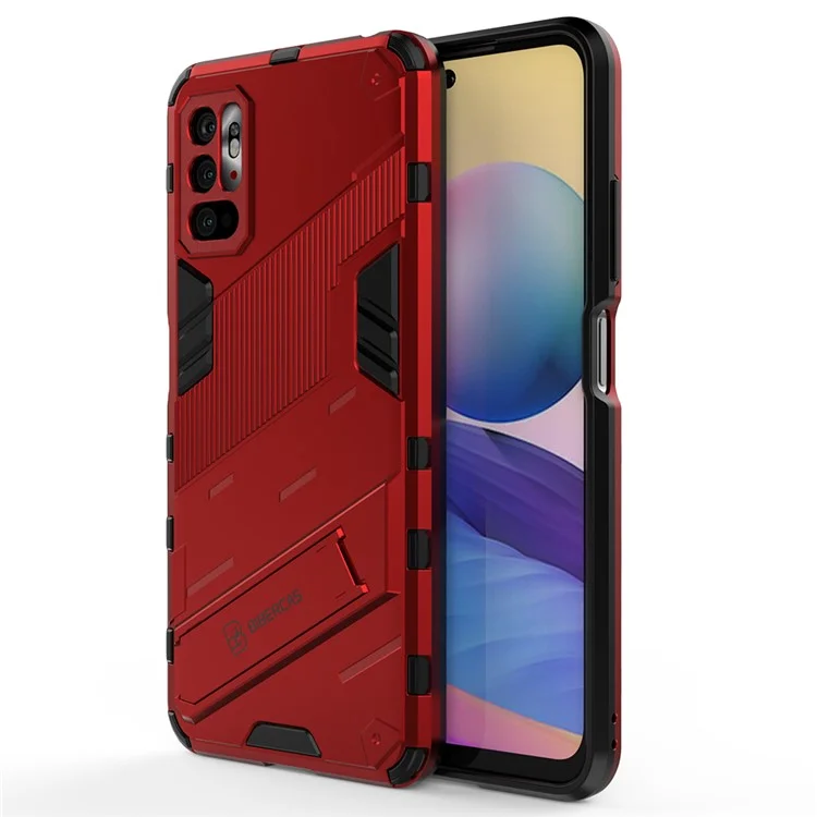 Kickstand Design Anti-Drop PC + TPU Hybrid Phone Case Cover for Xiaomi Redmi Note 10 5G/Poco M3 Pro 5G/4G - Red