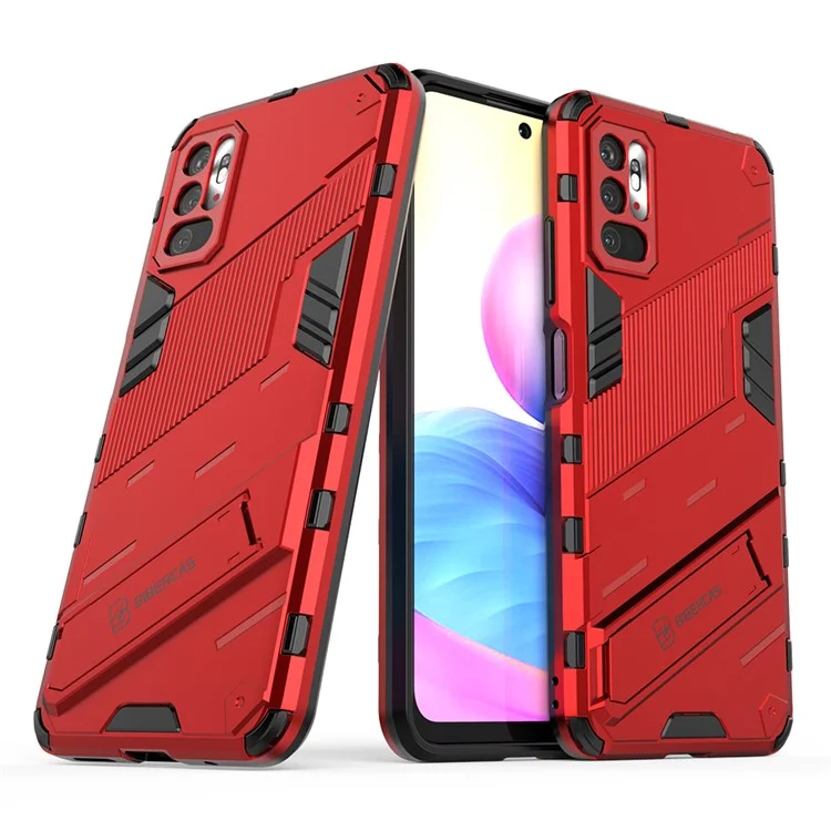 Kickstand Design Anti-Drop PC + TPU Hybrid Phone Case Cover for Xiaomi Redmi Note 10 5G/Poco M3 Pro 5G/4G - Red