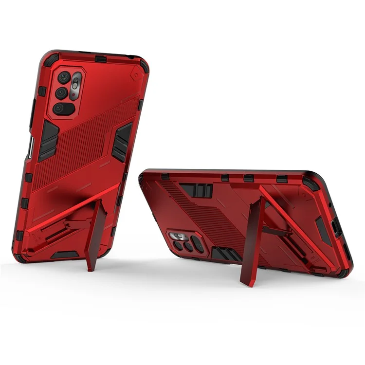 Kickstand Design Anti-Drop PC + TPU Hybrid Phone Case Cover for Xiaomi Redmi Note 10 5G/Poco M3 Pro 5G/4G - Red