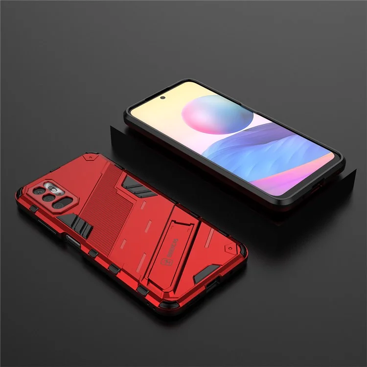 Kickstand Design Anti-Drop PC + TPU Hybrid Phone Case Cover for Xiaomi Redmi Note 10 5G/Poco M3 Pro 5G/4G - Red
