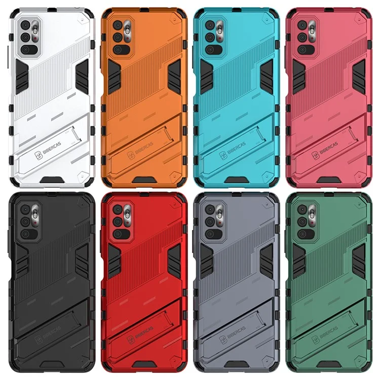 Kickstand Design Anti-Drop PC + TPU Hybrid Phone Case Cover for Xiaomi Redmi Note 10 5G/Poco M3 Pro 5G/4G - Red