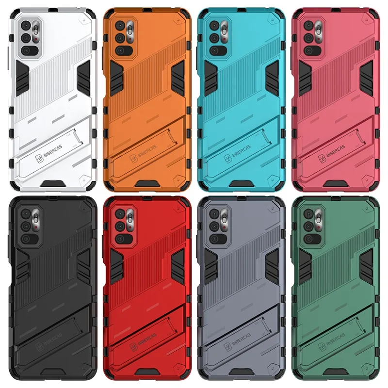 Kickstand Design Anti-Drop PC + TPU Hybrid Phone Case Cover for Xiaomi Redmi Note 10 5G / Poco M3 Pro 5G / 4G - Grey