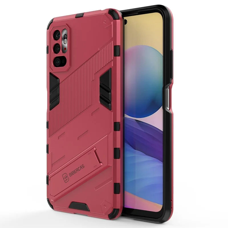 Kickstand Design Anti-Drop PC + TPU Hybrid Phone Case Cover for Xiaomi Redmi Note 10 5G/Poco M3 Pro 5G/4G - Rose