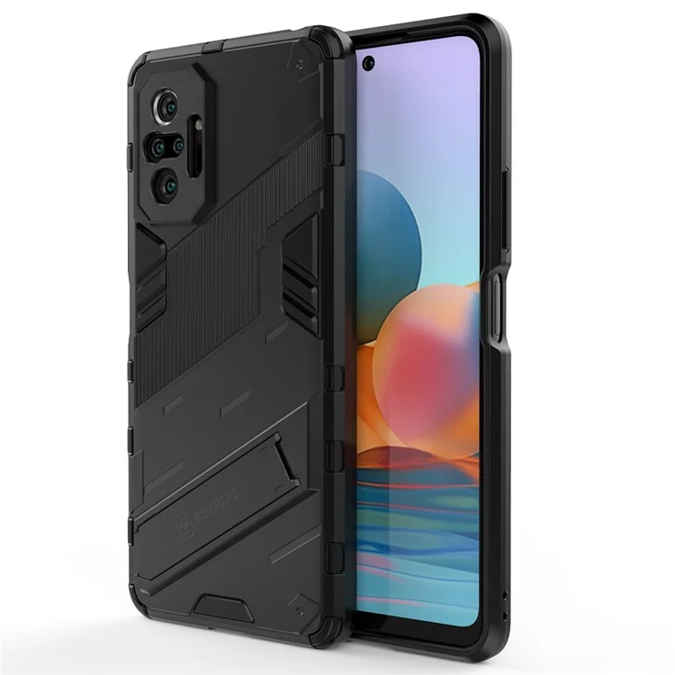 Kickstand Design Shockproof PC + TPU Hybrid Phone Case Cover for Xiaomi Redmi Note 10 Pro Max / Redmi Note 10 Pro - Black