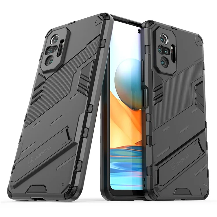 Kickstand Design Shockproof PC + TPU Hybrid Phone Case Cover for Xiaomi Redmi Note 10 Pro Max / Redmi Note 10 Pro - Black