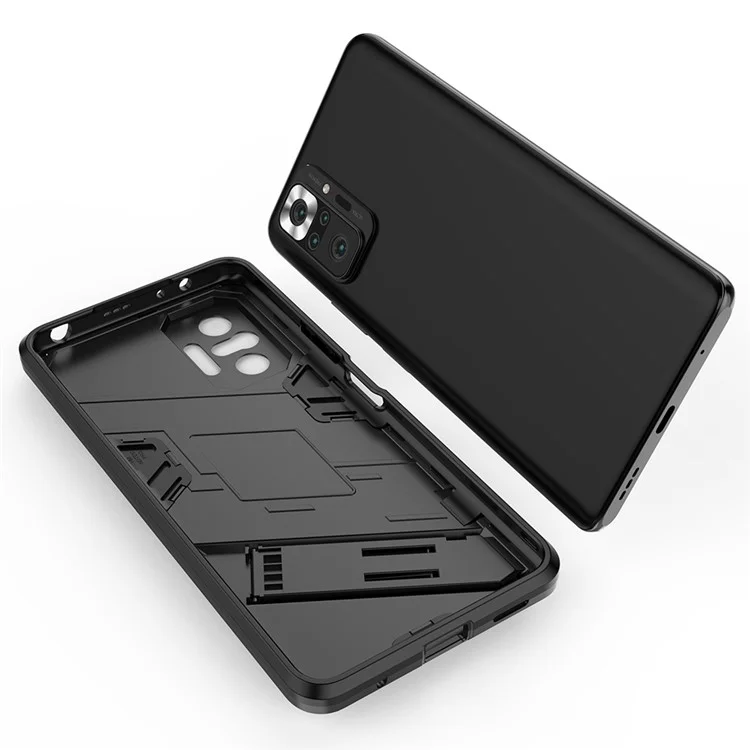 Kickstand -design Shockof PC + TPU Hybrid -telefonhülle Für Xiaomi Redmi Note 10 Pro Max / Redmi Note 10 Pro - Schwarz