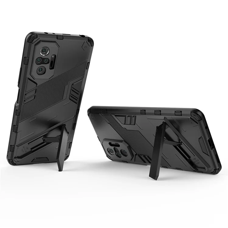 Kickstand -design Shockof PC + TPU Hybrid -telefonhülle Für Xiaomi Redmi Note 10 Pro Max / Redmi Note 10 Pro - Schwarz