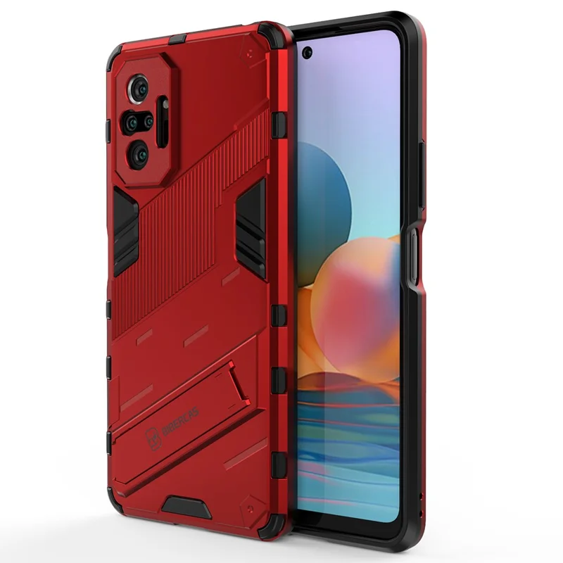 Kickstand Design Shockproof PC + TPU Hybrid Phone Case Cover for Xiaomi Redmi Note 10 Pro Max / Redmi Note 10 Pro - Red