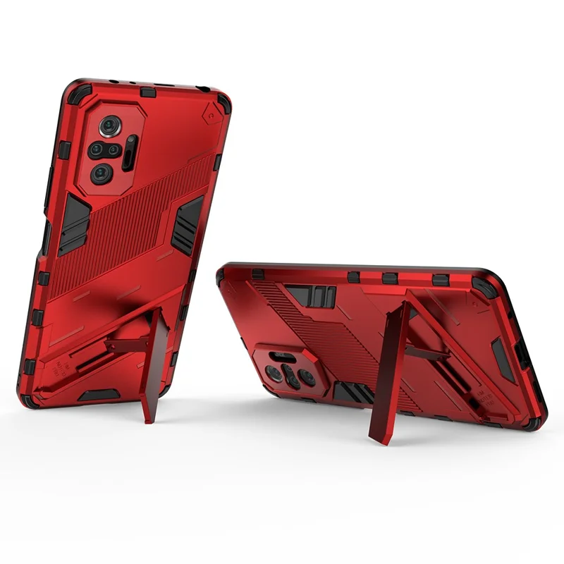 Kickstand Design Shockproof PC + TPU Hybrid Phone Case Cover for Xiaomi Redmi Note 10 Pro Max / Redmi Note 10 Pro - Red