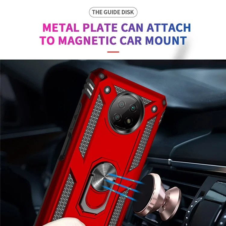 Caso de Telefone PC + TPU Híbrido Conche de Anel Anti-queda do Dedo Kickstand Para Xiaomi Redmi Nota 9 5G / Redmi Nota 9t 5g - Vermelho