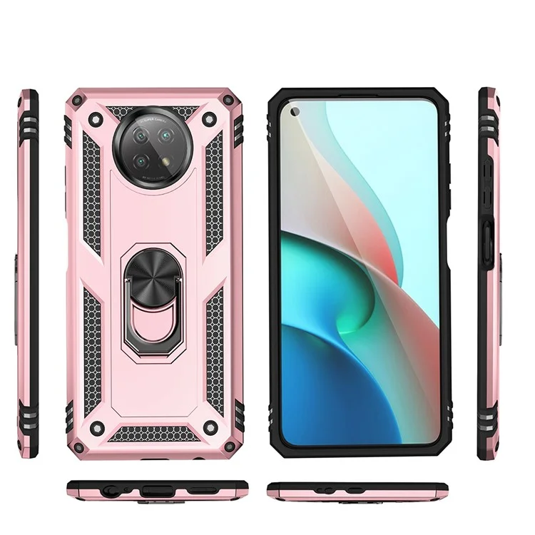 Hybrid PC + TPU Chace Case Shell Anti-Fall Finger Cring Ticksdand Для Xiaomi Redmi Примечание 9 5G / Redmi Note 9t 5g - Розовое Золото