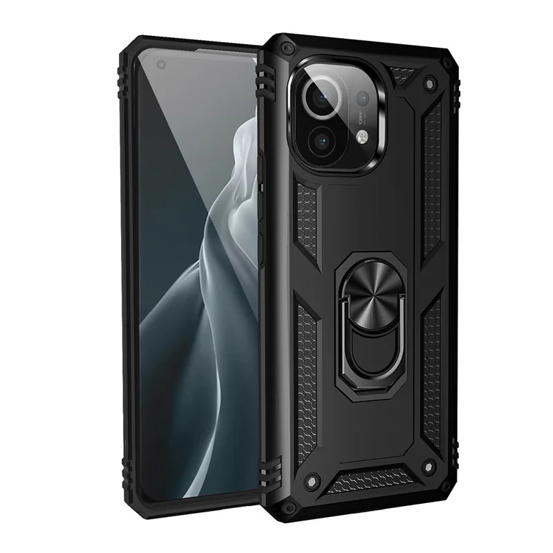 Hybrid-pc + TPU Telefon Hülle Shell Anti-fall-fall-finger-ring-kickstand Für Xiaomi Mi 11 - Schwarz