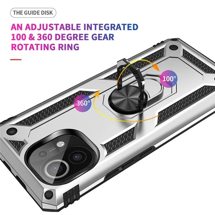 Coque de téléphone portable hybride PC + TPU avec anneau de maintien anti-chute et support intégré pour Xiaomi Mi 11 - Argent