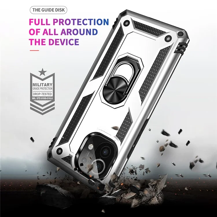 Coque de téléphone portable hybride PC + TPU avec anneau de maintien anti-chute et support intégré pour Xiaomi Mi 11 - Argent