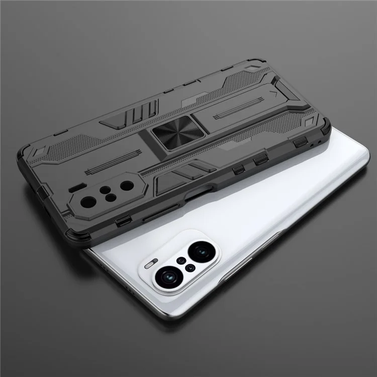 PC + TPU Combo Custodia Antiurto con Supporto per Xiaomi Redmi K40/K40 Pro/K40 Pro+/Mi 11i/Poco F3 - Nero