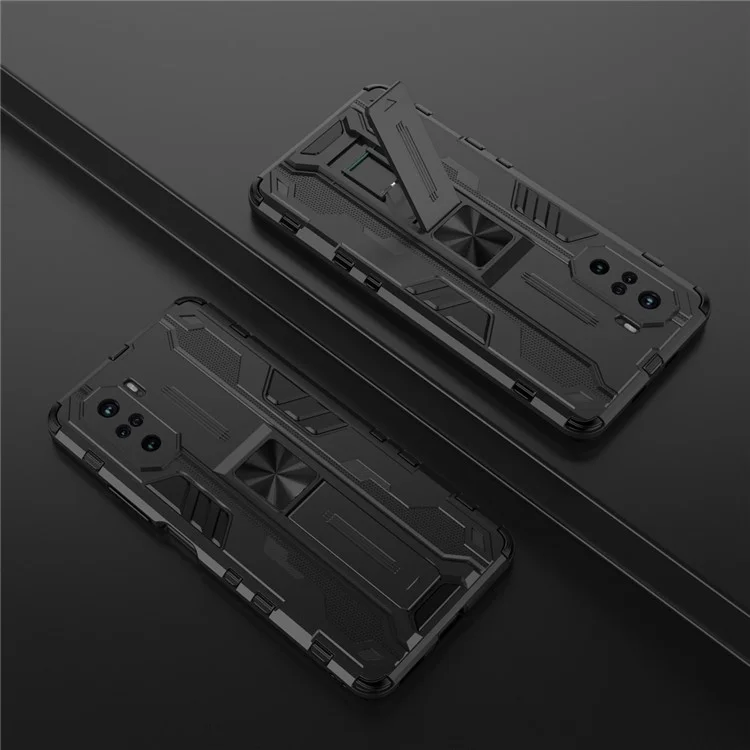 PC + TPU Combo Custodia Antiurto con Supporto per Xiaomi Redmi K40/K40 Pro/K40 Pro+/Mi 11i/Poco F3 - Nero