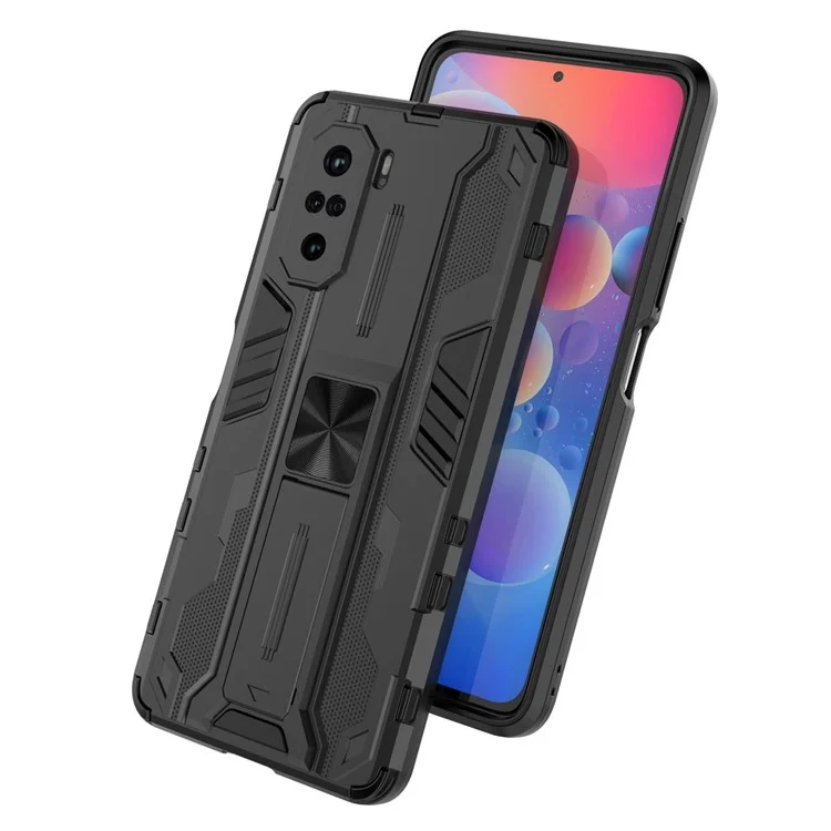 PC + TPU Combo Coloque la Caja de Diseño Del Teléfono de Kickstand a Prueba de Golpes Para Xiaomi Redmi K40/K40 Pro/K40 Pro +/mi 11i/Poco F3 - Negro