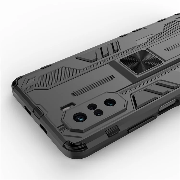 PC + TPU Combo Coloque la Caja de Diseño Del Teléfono de Kickstand a Prueba de Golpes Para Xiaomi Redmi K40/K40 Pro/K40 Pro +/mi 11i/Poco F3 - Negro